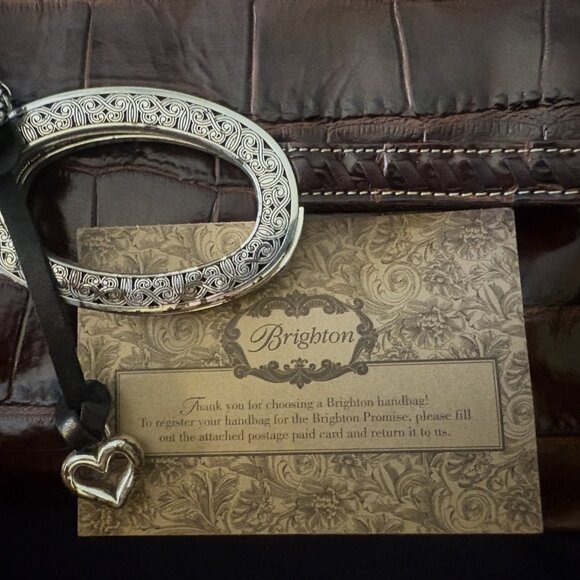 Vintage Brighton Croc-Embossed Leather Silver Metal Clutch Fold-Over & Crossbody - Picture 2 of 12